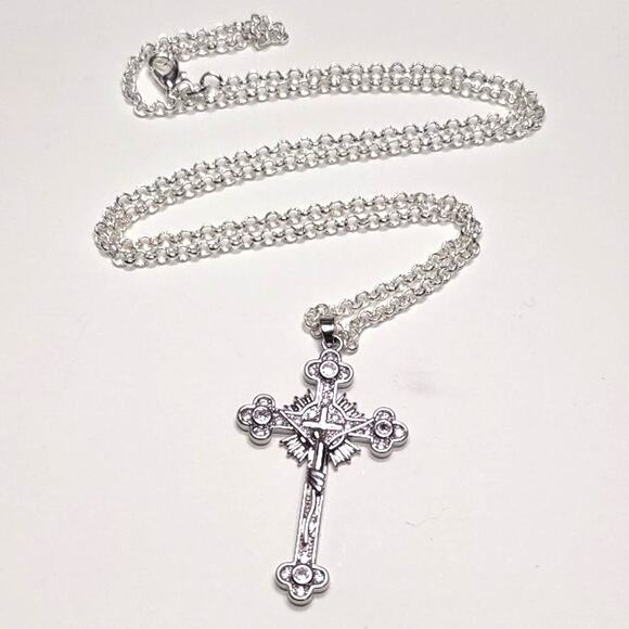 Silver Jesus with Crown of Thorns in Cross Necklace for Men  Christian Catholic Necklace Cross Zirconia 925 Silver Chain Jesus Christmas NEW